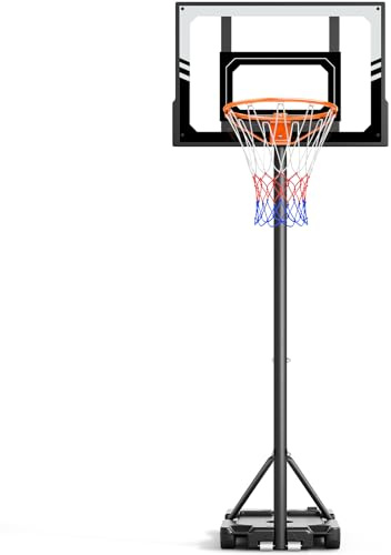 Basketball Hoop for Kids TONBUX Portable Adjustable 7FT Kids Basketball Hoop and Stand for Backyard Driveway Indoor Outdoor, Shatterproof PC Backboard, On Wheels (Black & Grey Backboard)