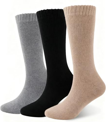 Welly Socks Women, 3 Pairs Thermal Socks Womens 4-7, Ultra Thick Knee-High Sock, Ladies Sock, Winter Long Calf Slouch Warm Knitted Stockings, Chunky Warm Winter Stockings for Girls and Ladies