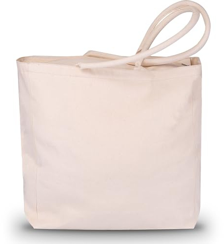 favplace DIY Baumwoll Shopper 280 gsm, mit Reißverschluss & Innentasche, 38x42x12 cm – Blanko Stofftasche zum Bemalen, Basteln & Personalisieren, lange Henkel, Shopping Tasche