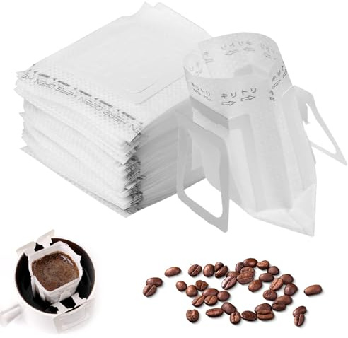 50 PCS Disposable Drip Coffee Filters Bag, Portable Coffee Filter Paper Bag, Single Serve Drip Coffee Bag with Hanging Ear Coffee Filter Bag Suitable for Home Office Travel Cups(White)
