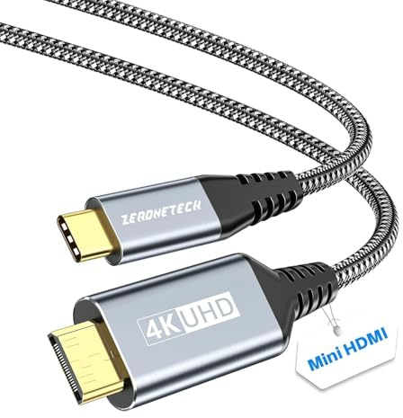 ZeroneTeck Cable USB C a Mini HDMI 2.0 1M, transmisión de vídeo 4K a 60Hz (no HDMI)