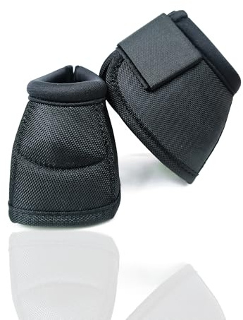 Hilltown Waterproof Bell Boots for Horses – Lightweight, No-Turn Knob, Neoprene Lining, Shock Absorption Material, and Double Hook and Loop Closure for Training, Jumping, and Racing - Black, L