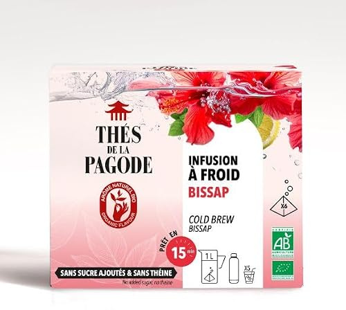 Thés de La Pagode - Infusion Glacée Bio au Fruit du Dragon - Préparation à Froid en 15mn - Boisson Fruitée, sans Sucre Ajouté ni Théine - Agriculture Biologique - 6 Sachets (Bissap)