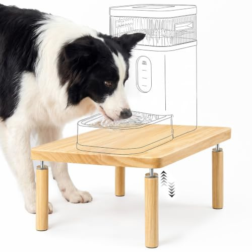 SZEE Adjustable Dog Food Stand, Raised Dog Bowl Stand for Large Breeds, Elevates from 18 to 20.6cm, Relieves Spine and Joints on Pets (L, Solid Wood)