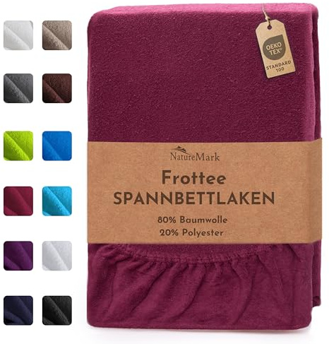 NatureMark Frottee Spannbettlaken – Weich und atmungsaktiv, hautfreundlich, praktisch & pflegeleicht, langlebig und strapazierfähig, 80% Baumwolle & 20% Polyester, 180x200-200x200 cm, Bordeaux Rot