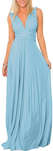 OBEEII Abito da donna da sera sexy con scollo a V, schiena nuda, elegante, convertibile con fasce, abito per cerimonia, matrimonio, damigella d'onore, cocktail, ballo scolastico, festa, Azzurro, S