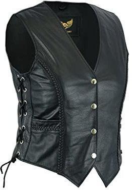 Leatherick Gilet en cuir de style motard tressé pour Femme (Noir, XL)