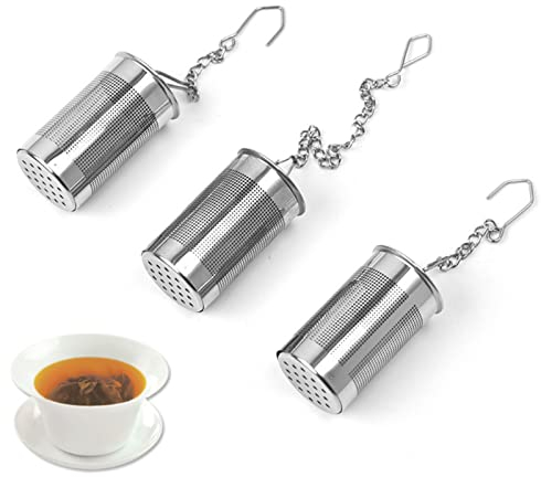 3 Stück Edelstahl Teesieb Mit Deckel - Silber Losen Tee Sieb für Tasse und Teekanne - Groß Mit Haken Kette für Kräuter - Tee Filter für Die Tasse und Den Wasserkocher
