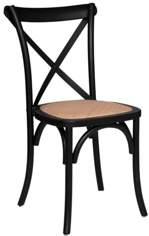Atmosphera - Silla de bistró Isak Negra - An. 48 x Pr. 52 x Al. 89 cm - Asiento de Haya y ratán, Estilo rústico Chic - para Comedor, Cocina y Oficina
