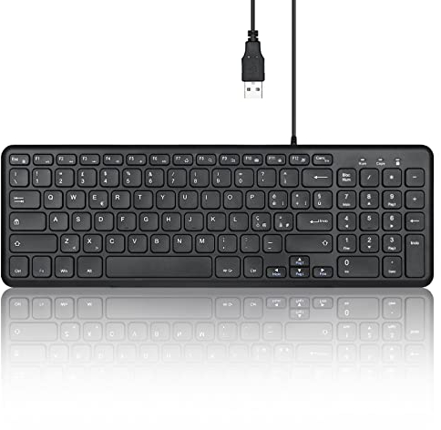 Perixx PERIBOARD-213B - Tastiera USB compatta cablata con tastierino numerico - Tasti silenziosi a basso profilo - Interruttori a forbice - Tasti multimediali - Layout italiano - Nero