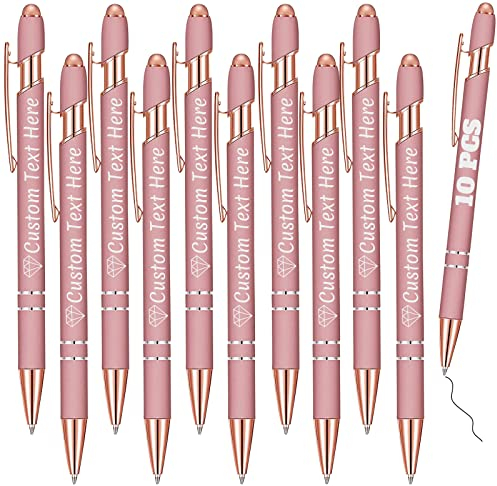 Personalisierte Stifte Bulk 10 mit Namen Benutzerdefinierte Kugelschreiber mit Stylus-Spitze Benutzerdefinierte Kostenlose Gravur Stifte Geschenke für Jahrestag,Geburtstag oder Graduierung,Gold Rose