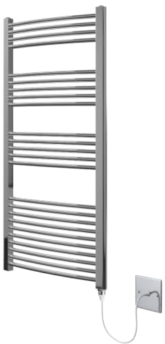Greened House Chrome Electric Heated Towel Rail Curved 500mm W x 1400mm H | Bathroom Radiator, Curved Design, Towel Warmer