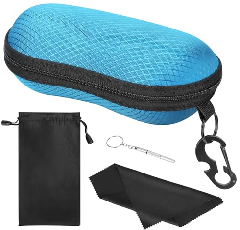 MoKo Eva Brillenetui, Universal Halbhart Brillen Case mit Metallhaken Mini Schraubendreher Tragbare Kratzfeste Brillenorganizer Brillenaufbewahrung für Sonnenbrillen Lesebrille, Indigo