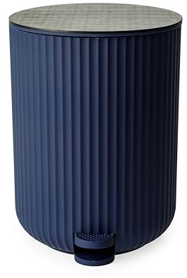 Blue Canyon Newly Launched Berkeley Pedal Bin with Bamboo Lid, 5 L Capacity, Anti – Fingerprint, Durable Material, Dustbin for Bedroom & Office, Cylindrical Shape, Kitchen Bin, Compact Size, Blue