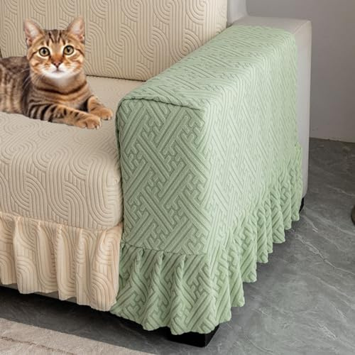MOTTK Copribracciolo grande per divano, copertura per bracciolo in jacquard spesso ed elasticizzato, con design con bordo gonna, facile da pulire, antiscivolo, per gatti, 120 cm (1, verde)