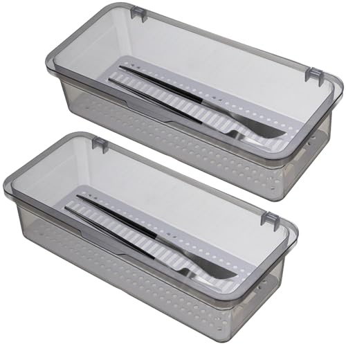 Jwthee 2 organizadores de cubiertos con tapa, bandeja de cubiertos con escurridor, bandeja de cubiertos de cocina y recipiente de almacenamiento de utensilios para mantener tus cubiertos organizados
