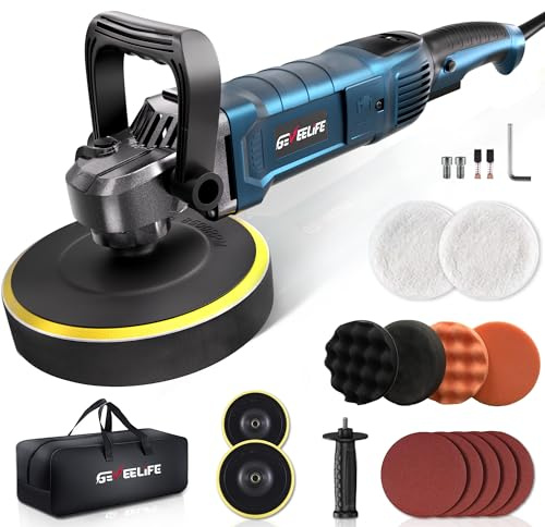 GEVEELIFE Buffer Polisher, 6 Inch/7 Inch 1600W Rotary Car Buffer Polisher Waxer, 7 Variable Speed 1000-3500 RPM, Detachable Handle for Car, Boat Sanding, Polishing, Waxing