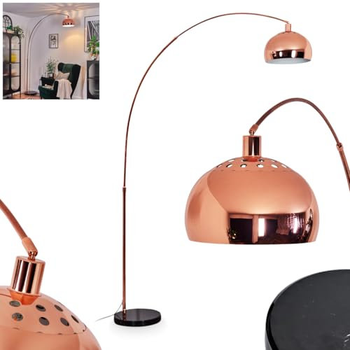 HOFSTEIN Stehleuchte Baloca, Stehlampe aus Metall in Schwarz/Kupferfarben/Weiß mit Marmorfuß, verstellbare Leuchte im Vintage-Design, Lichteffekt u. Fußschalter, E27, Wohnzimmer, Schlafzimmer, Büro