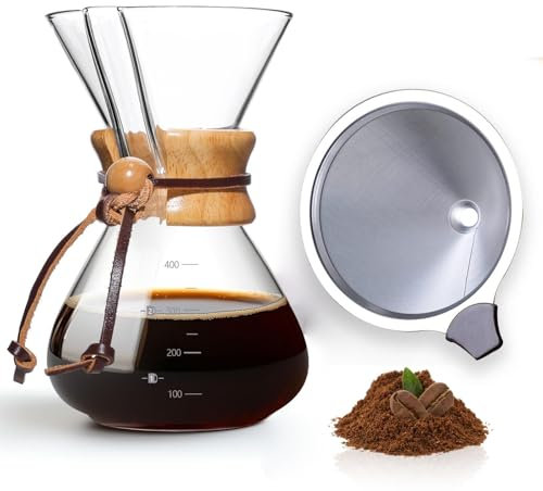 LMSAWK Caffettiera Pour Over Coffee Maker Dripper Manuale, Over Caffettiera con Filtro Permanente, Caffettiera Pour Over con Filtro Permanente, Lavabile in Lavastoviglie, 3 Tazze, 400 ml
