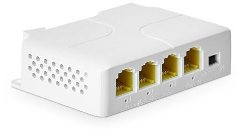 YuLinca Extensor PoE Gigabit de 4 puertos con 1 PoE en 3 salidas PoE, IEEE 802.3 af/at 30W PoE repetidor con 10/100/1000Mbps, interruptor de paso PoE de montaje en pared y riel DIN