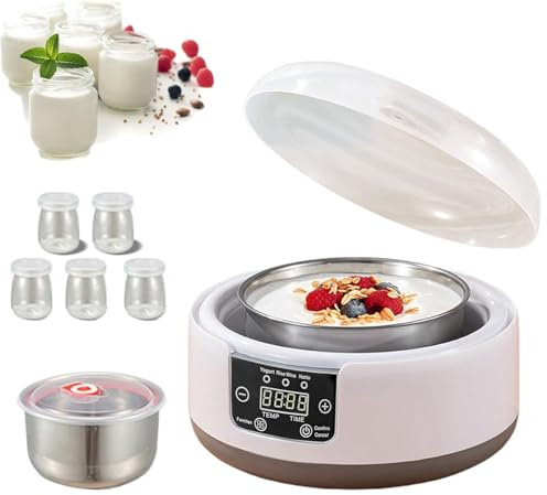 Yaourtière probiotique entièrement automatique de 1,2 L avec température réglable et contrôle du temps pour la maison et la cuisine (avec 5 verres)