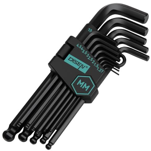 DISEN 13-teiliges Innensechskantschlüssel-Set, metrische Größe mit Kugelende, 1,27-10 mm, langes Armkugel-Design, Chrom-Vanadium-Stahl