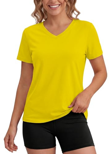 MAGCOMSEN UV Shirts Damen Kurzarm Rashguard UPF 50+ Funktionsshirts Sommer Leicht Outdoor Wandershirt Leicht Gelb XXL