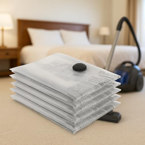 Harbour Housewares Vacuum Storage Bags - Medium (50 x 70cm) - 5x Heavy Duty Reusable Plastic Clothes Duvet Bedding Travel Moving Packing Suction Space Saver Organiser Zip Lock Luggage Bag