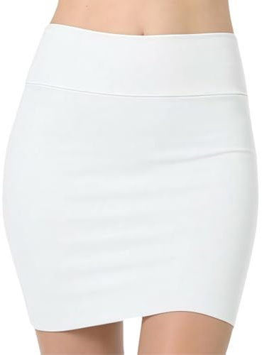 RuiChy Mini Jupe Bodycon Haute Taille pour Femmes Casual Jupe Crayon Courte Sexy Uni Élastiquée et Élastique, Parfaite pour Soirée Tenue de Club et Tenues de Nuit, Blanc/L