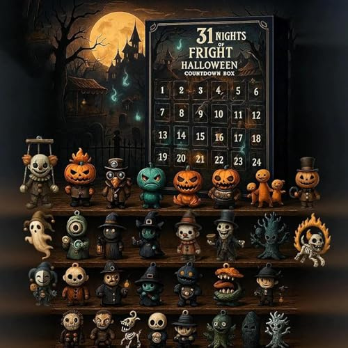 Sorfapox 31 Nights of Fright Halloween Countdown Box, Halloween Advent Calendar 2025, Scary Doll Collectible Horror Figures, Hanging Charms & Mini Decorations (31 Days)
