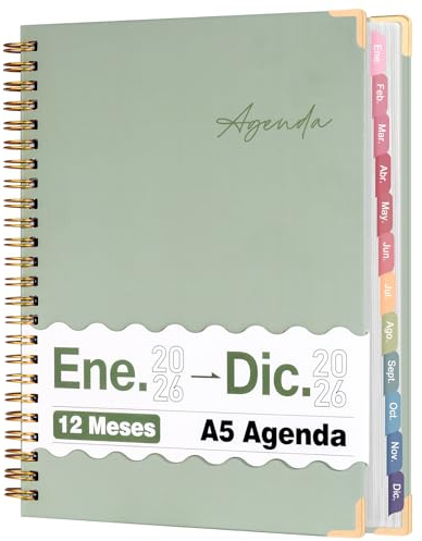 Agenda 2026 en Español(Ene.-Dic) con Planificador Semanal y Mensual | Incluye Pestañas Indexadoras de Colores | Ideal para Organización del Trabajo, Planificación Familiar, Estudio y Entrenamiento