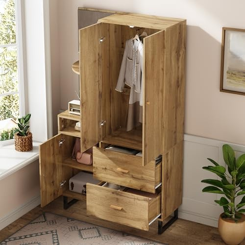 BENMWS Perchero compacto de 110 x 186 x 38 cm, armario de pared con paneles acolchados