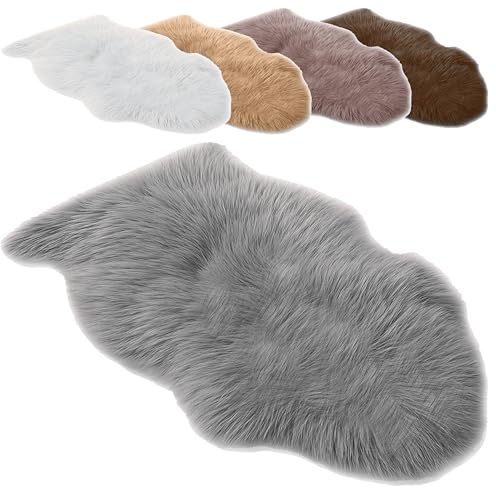 Andreas Dell Schaffell Teppich Echtes Lammfell 100% Naturfell Weicher Sheepskin Teppich, Flauschiger Schafspelz als Bettvorleger, Sitzfell Deko Fell für Sofa & Wohnzimmer (Grau, XL: 110 bis 120cm)