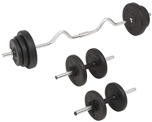 Juego de pesas de 30 kg – Juego de mancuernas y mancuernas con barra SZ, discos de cemento con revestimiento de plástico, entrenamiento de fuerza para el hogar