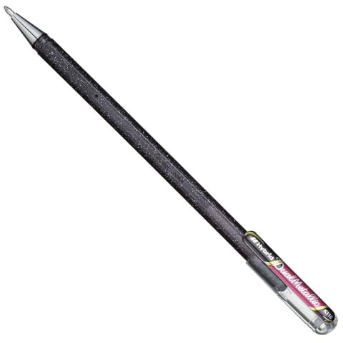 Pentel K110-DAX Dual Metallic Hybrid Dual Metallic Stylo à encre gel pailletée Noir/rouge 2 effets de couleurs différents sur papier clair/foncé noir + rouge métallique