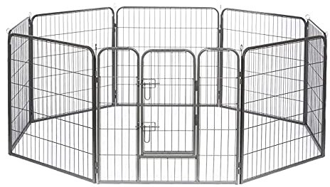 lionto Freigehege für Welpen & Kleintiere aus robustem Metall, 77x100 cm, erweiterbares Welpengitter für Wohnung, Hundezaun für den Garten inkl. Tür mit Verriegelung, witterungsbeständig, 8 Elemente