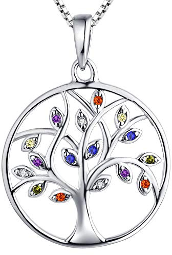 YL Collier Arbre de Vie Argent 925 Collier Pendentif Arbre Généalogique avec zircon cubique multicolore pour femme (Vert/Bleu/Rubis ...)