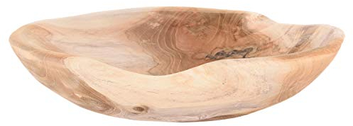 wohnfreuden Cuenco de madera de teca marrón, redondo, 30 cm, madera tropical pulida, decoración de salón