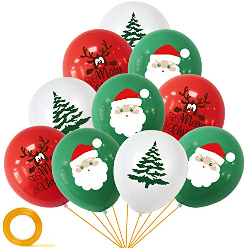 Yiran - Lot de 30 Ballons en Latex « Merry Christmas » pour Décoration de Fête, Anniversaire, Dîner de Noël et Nouvel An - Rouge/Vert/Blanc