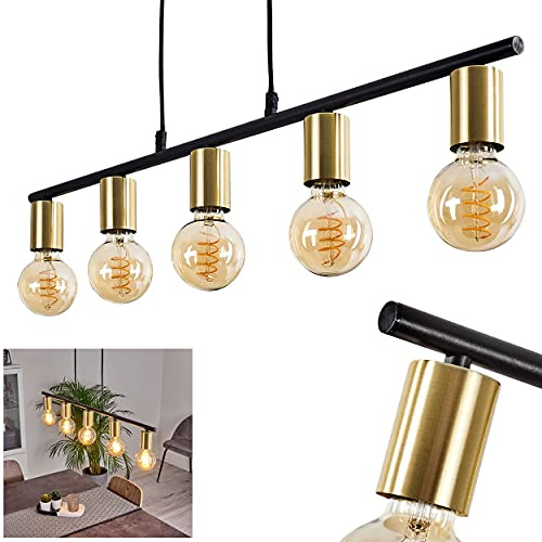 Pendelleuchte Tulla, 5-flammige Hängelampe aus Metall in Schwarz und Messingfarben, moderne längliche Zimmerlampe, 5 x E27, ohne Leuchtmittel