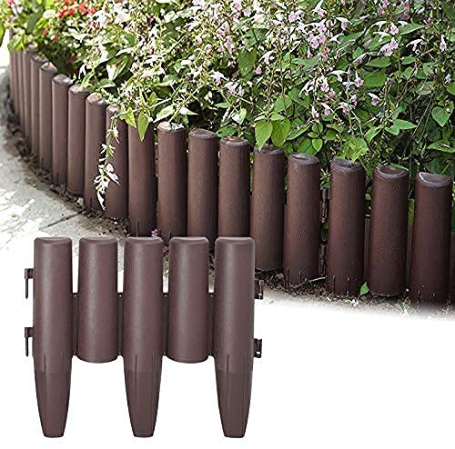 Aufun Holzoptik Kunststoff Rasenkante 8,4m Garden Border aus Polypropylen, Mähkante Beetumrandung Palisade Garten dekorativ, 1 Element BxHxT: 28x24x1 cm, Braun