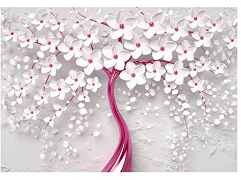 Fototapete 3D Effekt Blumen rosa Baum Kinderzimmer Mädchen - inkl. Kleister - Abstrakt Fototapeten Wandtapete Vlies Tapete UV-Beständig Montagefertig (368x254 cm - 4 Bahnen)