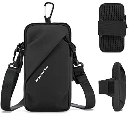 Phone Holder Arm Bands, Small Crossbody Shoulder Holsters Bag with Arm Band, Fits iPhone and All Cell Phones, Use for Running, Walking, Hiking & Biking (Plus Size,Black)