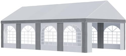 Outsunny 8 x 4m Galvanised Party Tent, Marquee Gazebo with Sides, Eight Windows and Double Doors, for Parties, Wedding and Events