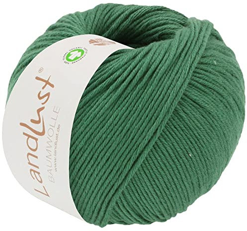LANA GROSSA Landlust Baumwolle | Klassisches Bio-Baumwollgarn, Gots zertifiziert | Handstrickgarn aus 100% Baumwolle (Bio) | 50g Wolle zum Stricken & Häkeln | 115m Garn FB 9 Smaragdgrün