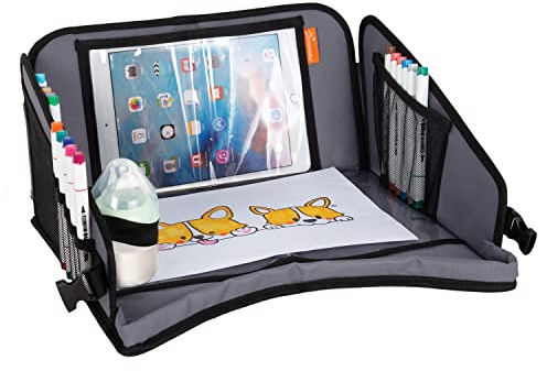 Dreambaby Kids Travel Tray for Toddler Car Seat, Toddler Travel Essentials, Kids Lap Tray for Airplane, Kids Activities Tray for Road Trips, Tablet Holder, Drink & Storage Pockets, plus Carry Strap