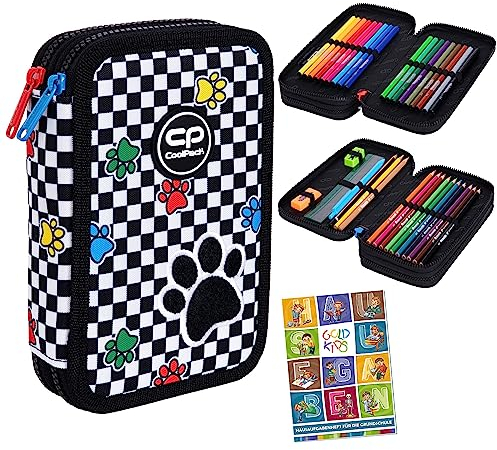 COOLPACK 2-fache Federtasche Federmappe Federmäppchen CATCH ME Pfoten 35-teilig Schüleretui Stifte und Pinsel Fanartikel inkl. Aufgabenheft Federbox Etui Stiftetasche Schlamper-Etui Schul-Etui