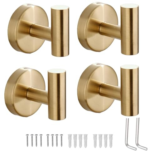zzmikiteck Bademantelhaken, Handtuchhaken, SUS 304 Edelstahl, Wandhaken für Badezimmer und Küche, zum Einschrauben, Metall-Kleiderhaken, Wandmontage, Badezimmer-Handtuchhaken (4 goldfarben)