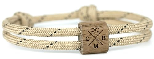 KOMIMAR Holz HUA MUA Initialen Armband in vielen Farben - Personalisiert Initialen persönliche Gravur Glücksbringer Geschenkidee Treibholz Gravurarmband Familienarmband