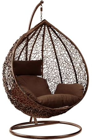 shine planet Rattan Swing Egg Chair Garden Swing Chair Patio Hanging Chair Indoor/Outdoor Hanging Hammock with Cushion (Brown Egg Chair &Brown Cushion)